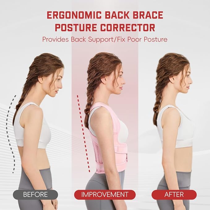 Posture Corrector for Women & Men, Adjustable Back Brace Shoulder Straightener with Full Back Support for Upper & Lower Back Pain, Spine Alignment, Hunchback & Scoliosis Relief (Large, Pink)