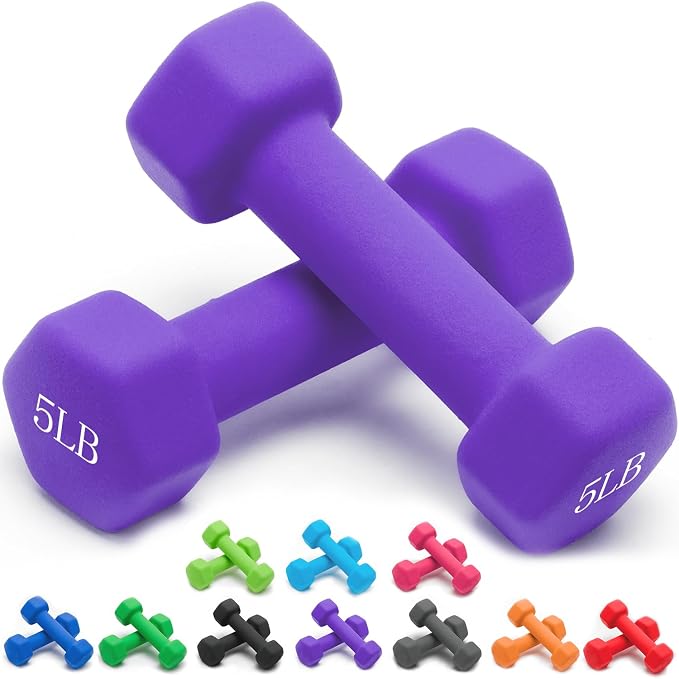 Portzon 8 Colors Options Compatible with Set of 2 Rubber Dumbbell Weight, 5-50 LB, Anti-Slip, Anti-roll, Hex Shape