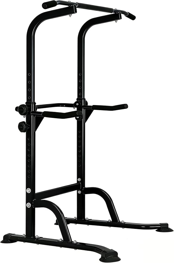 Power Tower Pull Up Bar and Dip Station, 11-Height Adjustable Pull Up Bar Station for Home Gym, Stable Steel Frame for Pull Ups, Dips, Push Ups & Vertical Knee Raises