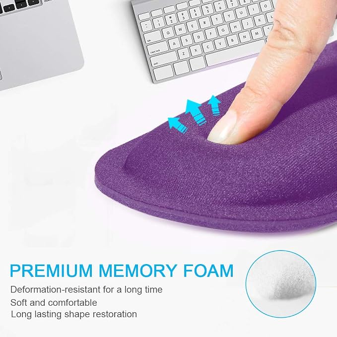 TECKNET 2 Pack Gaming Ergonomic Mouse Pad with Wrist Support Purple | Soft Memory Foam, Fast Rebound, Pain Relief，Waterproof Surface, Non-slip Base