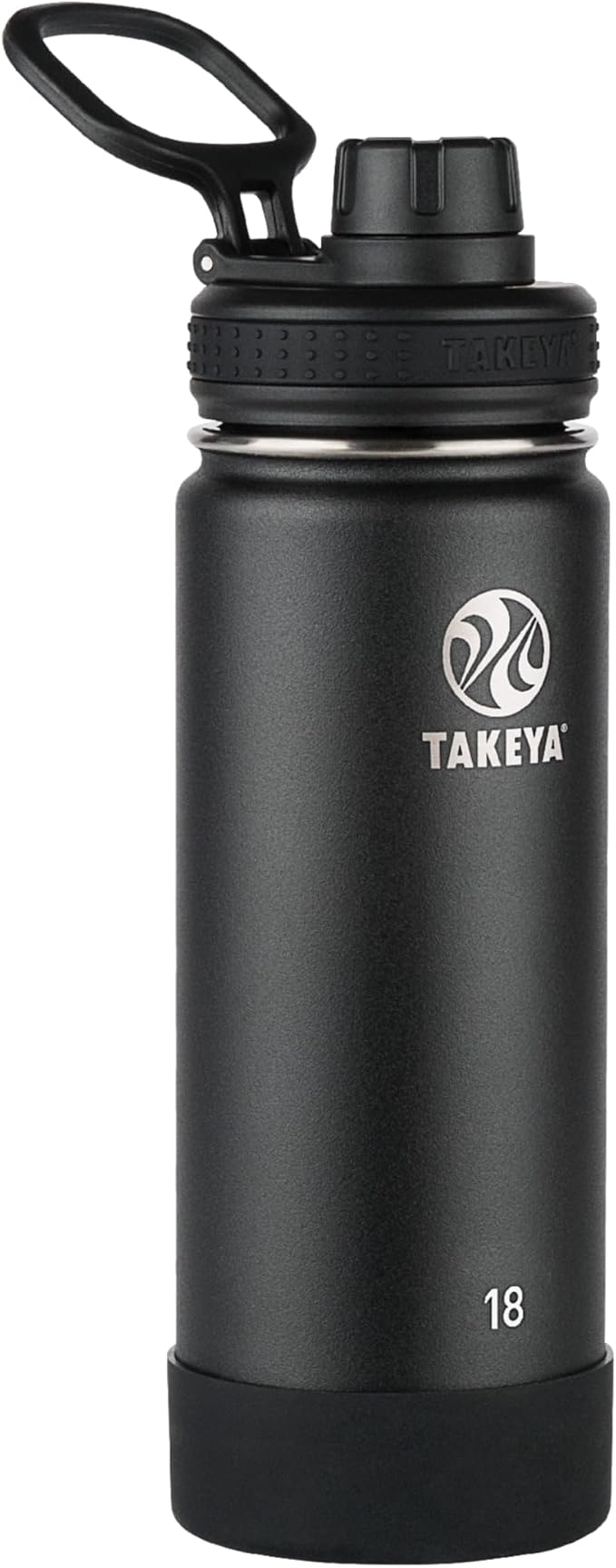 Takeya Actives Insulated Stainless Steel Water Bottle with Spout Lid, 18 Ounce, Onyx