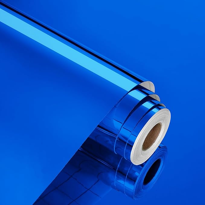 WESTICK Blue Mirror Stickers Self Adhesive Mirror Wallpaper Peel and Stick Wall Sticker Mirrored Contact Paper for Appliance Refrigerators DIY Crafts Kitchen Cabinets Countertops Bedroom 15.8" x 80"