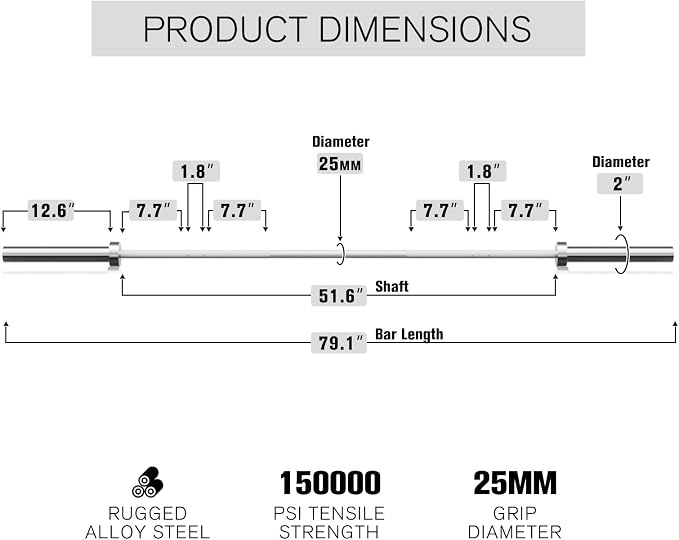 RitFit Elite 7ft Olympic Barbell, Robust 45lb Barbell for Weightlifting and Powerlifting, Superior Olympic Bar with Exceptional 500lbs Load Capacity, Weight Bar for 2” Standard Plates