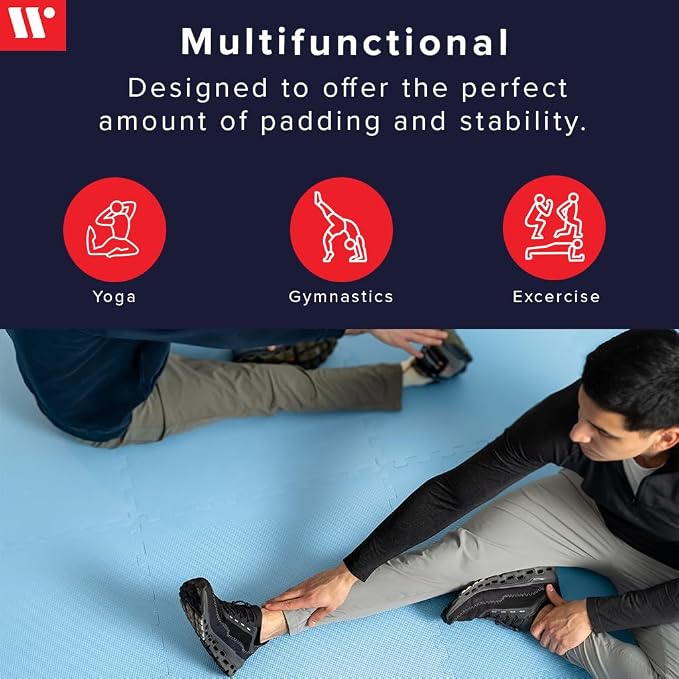 We Sell Mats 1/2 Inch Thickness Multipurpose EVA Foam Floor Tiles, Interlocking Floor Mat for Indoor Gym and Home Use, 24 in x 24 in, Blue, 100 Square Feet (25 Tiles)