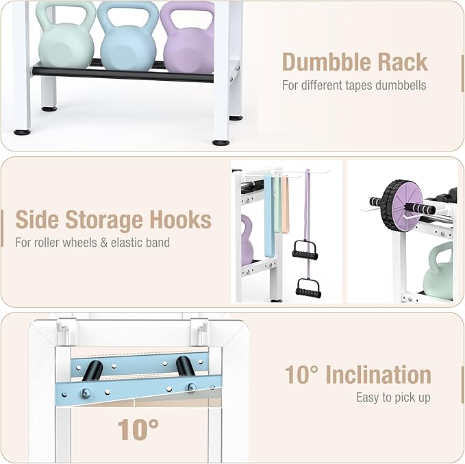 Small Dumbbell Rack，Heavy Duty Adjustable Dumbbell Weight Rack with Side Hooks,Gym Equipment Weight Set holderfor Dumbbell,Kettlebells Rack, Other Gym Accessories