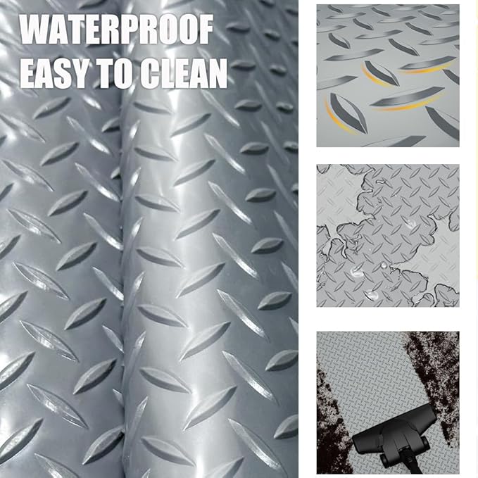 Garage Floor Mat, PVC Flooring Roll Thickened Garage Mats, Heavy Duty Parking Mat Waterproof Nonslip Floor Protector for Car, Trailer, SUV, Basement, Gym (Grey) (4 Feet x 65 Feet)