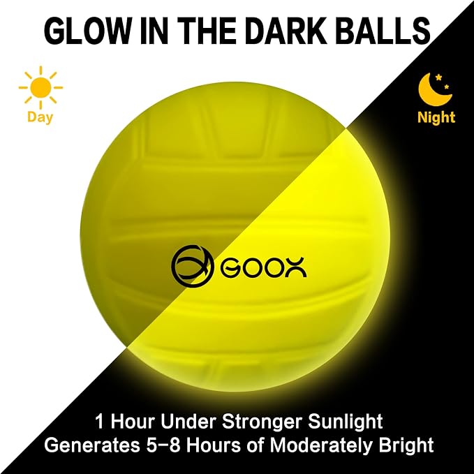 GOOX Outdoor Beach Ball Games with Carrying Bag, 3 Balls, Net and Strip Light (ONLY for Light Up Set)- Roundnet Game Set for Family - Played Outdoors, Indoors, Beach, Lawn, Yard and Park