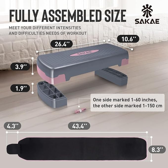 Adjustable Height Aerobic Stepper Set, Multiple Bundle Options with Dumbbells, Kettlebell, Waist Trimmer, Ankle Weights or Weighted Vest, Workout Exercise Step Platform w/Level Risers, 4 Colors