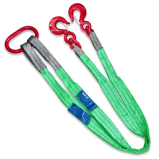 Lifting Slings Straps 5ft with Hooks and Rings | Two Leg Polyester Bridle Sling, 8800lbs Capacity, Heavy Duty, Ideal for Construction and Industrial Lifting