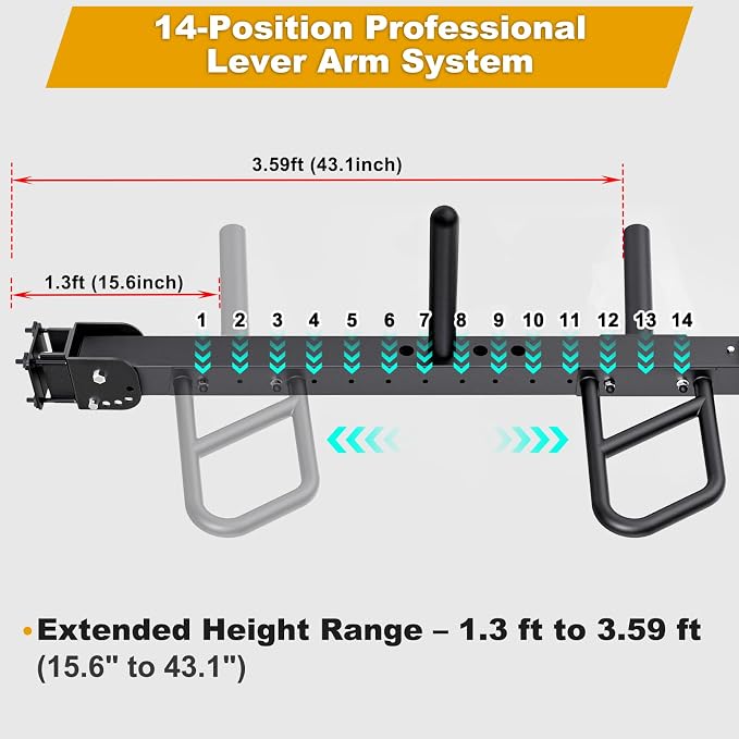 Kipika Power Rack Jammer Arms - Adjustable Height & Angle Lever Arm System for 2x2 or 3×3 Power Cages with 5/8" or 1" Holes - Fits 2-Inch Olympic Plates - 1 Pair