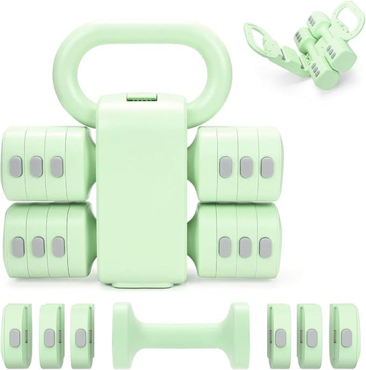 Adjustable 2-in-1 Convertible Kettlebell & Dumbbells Set, 4 in 1 Free Weights Dumbbell Set of 2, Each 2.2 3.3 4.4 5.5lb Quick Change Women Dumbbell Set for Home Exercise Training