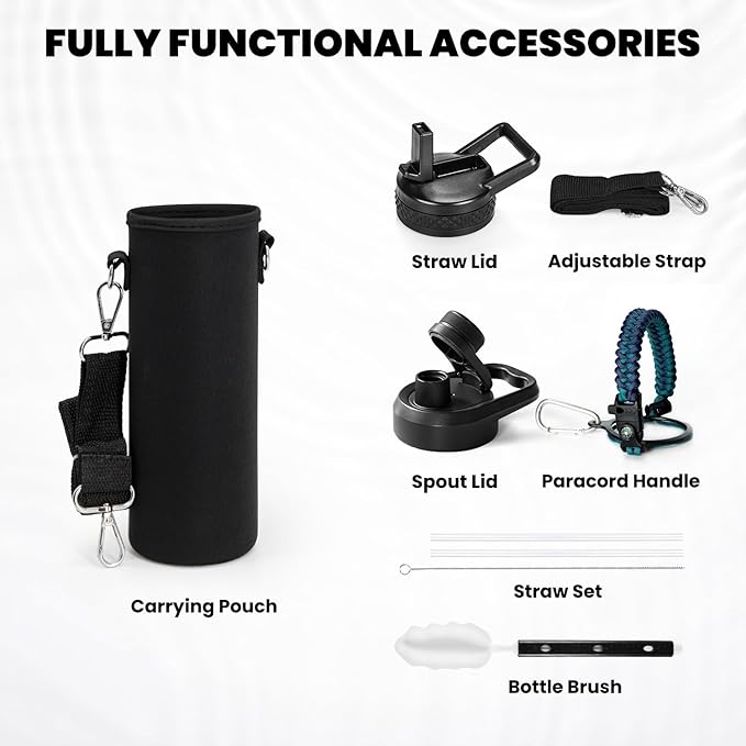 RAYMYLO Insulated Water Bottle 20 oz, Triple Wall Vacuum Stainless Steel | (Cold for 24Hrs, Hot for 12Hrs), Leak Proof & Non-BPA, Modern Water Bottle Jug for School with Straw Spout Lids