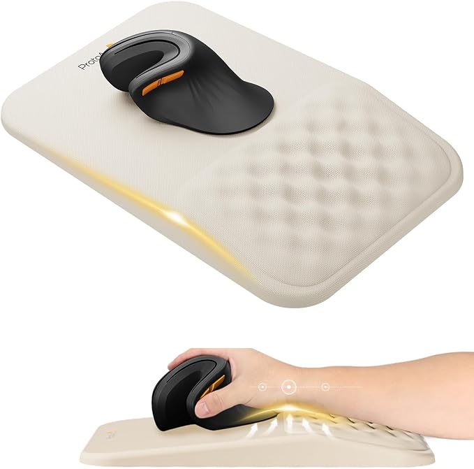 ProtoArc MP50 Ergonomic Mouse Pad with Wrist Support, Lycra Surface, Beige | 8° slope & massage points, soft memory foam, Large 12x8 Inches, Non-slip base. Relieves wrist strain for office & home