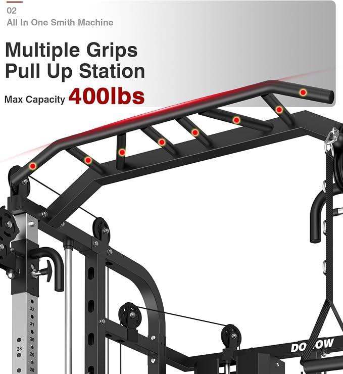 DONOW Smith Machine with Weight Stacks Home Gym System Cable Crossover | Multi Function, All in One, Heavy Duty, Lat Pulldown Bench, Hip Thrust Attachment, Smooth Smith Bar and Cable System