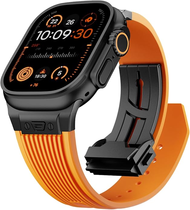 Luxury Watch Band for Apple Watch Ultra 2/Ultra 49-42mm | Metal Connector & Folding Clasp,316L Stainless Steel,Men Silicone Strap Compatible with iWatch Series 10 9 8 7 6 5 4 3 2 1 SE