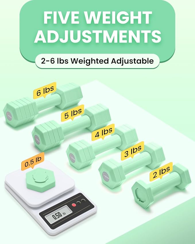 Adjustable Dumbbells Set, 4 in 1 Hand Weights Set for Women Men 10 LB/ 12 LB Dumbbell Pair Each 2lbs 3lbs 4lbs 5lbs Weights Dumbbells Set with TPU Soft Rubber Handle for Home Gym Exercise Fitness