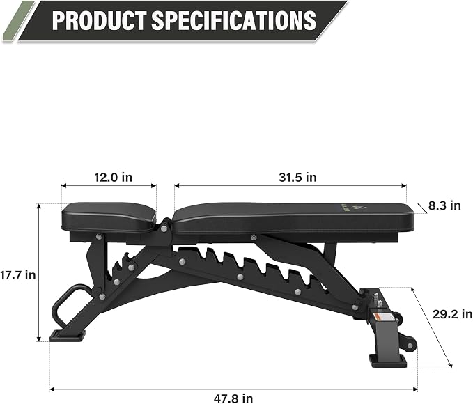 MAJOR FITNESS Weight Bench - 1300LBS Weight Capacity and 36 Adjustable Positions Strength Training Bench for Garage and Home Gym Workouts