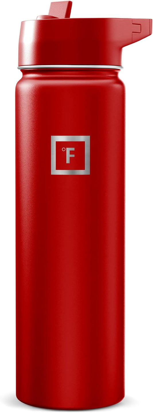 IRON °FLASK 24 oz Wide Mouth Water Bottle with Straw | Insulated Stainless Steel Sports Water Bottle with Leakproof Straw Lid - BPA Free, Cold 24 Hrs, Sweat Free (Fire Red)