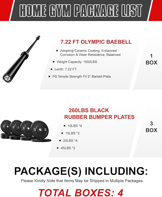 PB01 7FT Olympic Barbell, Weight Bar with Knurled Grip for Squats, Deadlifts, Weightlifting, Strength Training, Bench Press, Fits 2-inch Standard Weight Plates, 1500LB Capacity