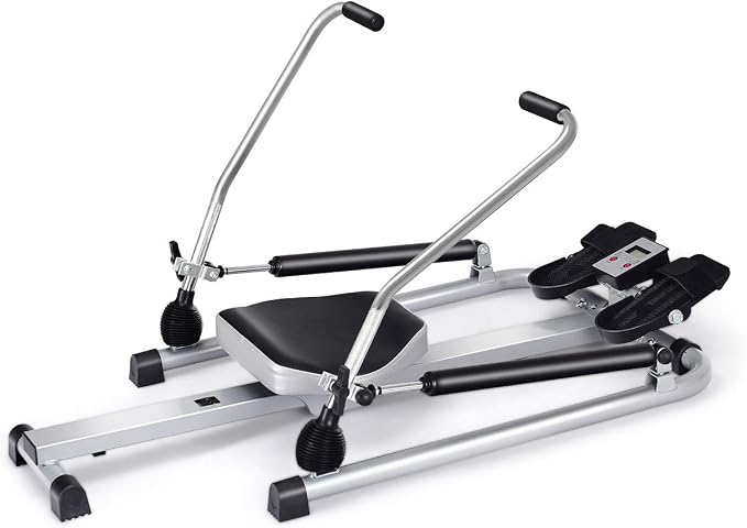 Goplus Hydraulic Rowing Machine, Full Motion Folding Rower with LCD Monitor, Adjustable Resistance and Full Arm Extensions for Home Use