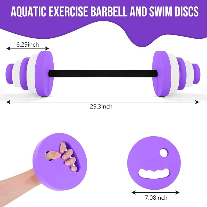 29.3’’Swimming Barbell Pool Dumbbell Swim Dumbbell with Water Exercise Discs High Density EVA Foam Aquatic Exercise Equipment