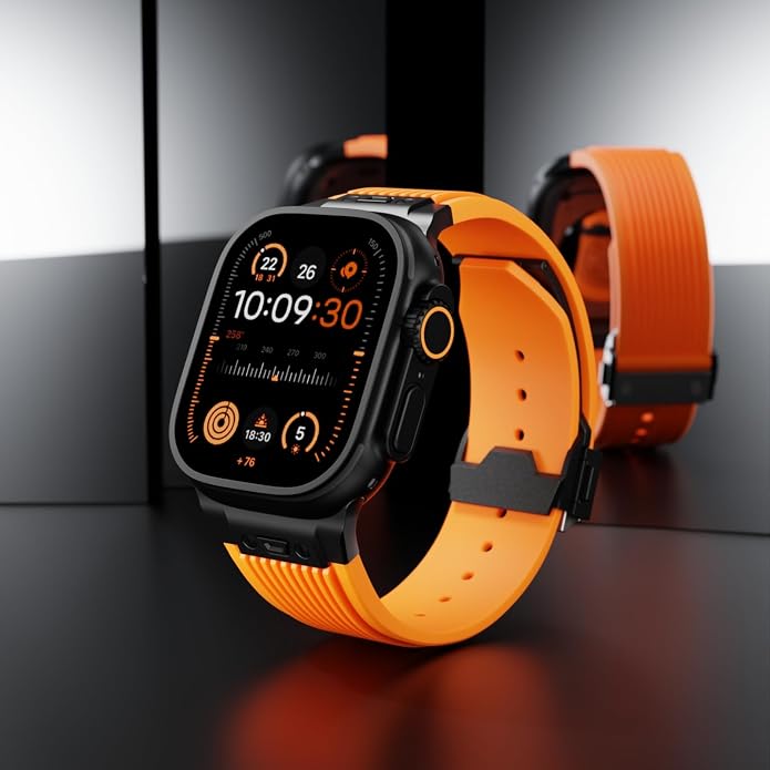 Luxury Watch Band for Apple Watch Ultra 2/Ultra 49-42mm | Metal Connector & Folding Clasp,316L Stainless Steel,Men Silicone Strap Compatible with iWatch Series 10 9 8 7 6 5 4 3 2 1 SE
