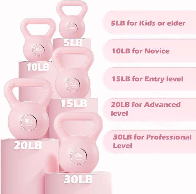 KHTO Kettlebells Fitness Exercise-Pink Strength Training Kettlebell Sets,Dumbbell Weights for Home Gym Equipment