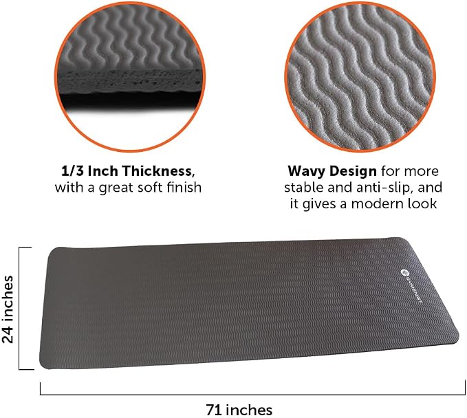 GYMENIST Thick Exercise Yoga Floor Mat Nbr 24 X 71 Inches, Great for Camping Cardio Workout Pilates Gymnastics