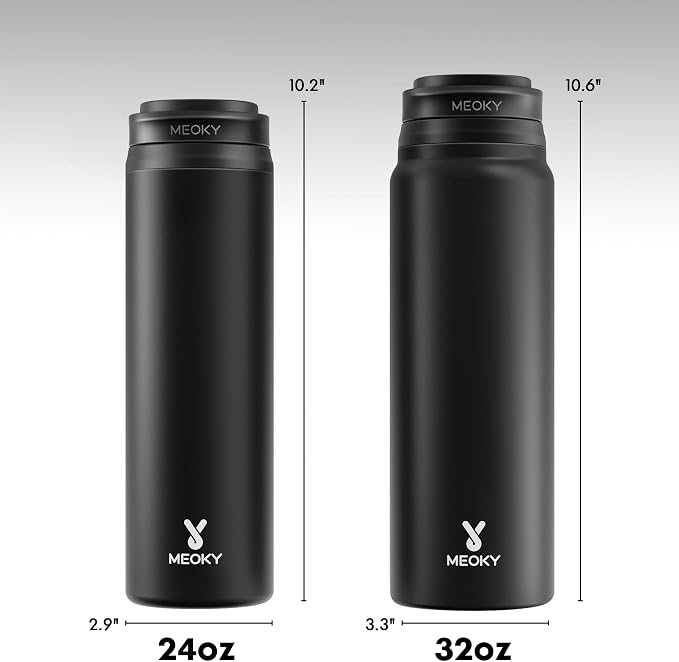 Meoky 24 oz Insulated Water Bottle: Flip-to-Pop Straw, Leak Proof, 24H Cold, Fits in Car Cup Holder, Wide Mouth, BPA-Free, Stainless Steel Water Bottle for Men Travel Sports School, Night