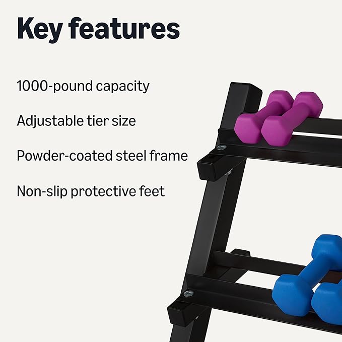 Amazon Basics 3-Tier Adjustable Dumbbell Weight Rack, Sturdy Steel Stand Only, Black