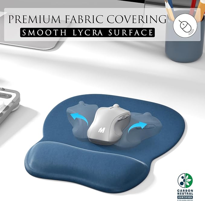 MROCO Ergonomic Mouse Pad with Gel Wrist Rest, 9.4 x 8.1 in, Navy Blue | Ergonomic Shape Design, Multiple Pattern Options, Gel Wrist Comfort, Smooth Lycra Surface, Non-Slip PU Base