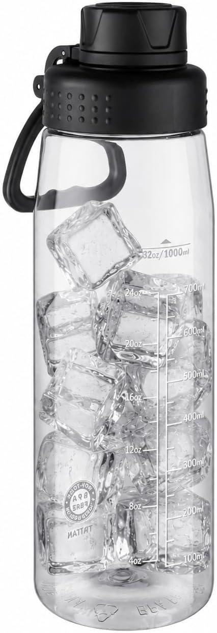 32oz Clear Water Bottle - BPA-Free Tritan Plastic, Fast Flow Spout Lid, Wide Mouth & Leakproof Design Hiking Water Bottle Suitable for Travel, Outdoors, Gym, Travel, Home, School(Clear-Black)
