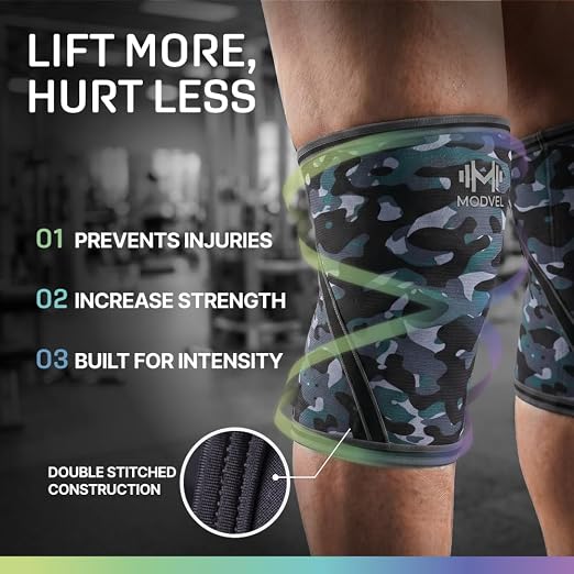 Modvel 7mm Neoprene Knee Sleeves for Men & Women Weightlifting & Powerlifting – Compression Knee Sleeve Support for Squats, Gym, Training – USPA, IPL Approved – Medium Army/dark (Pair)