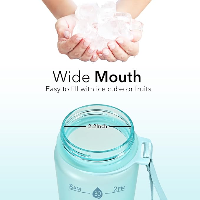 Hyeta Plastic Water Bottle With Straw & Time Marker, 32oz Leakproof Jug | Motivational Tritan BPA Free Gym Office Outdoor Intake Tracker Hourly Reminder Straw Lid Lightweight