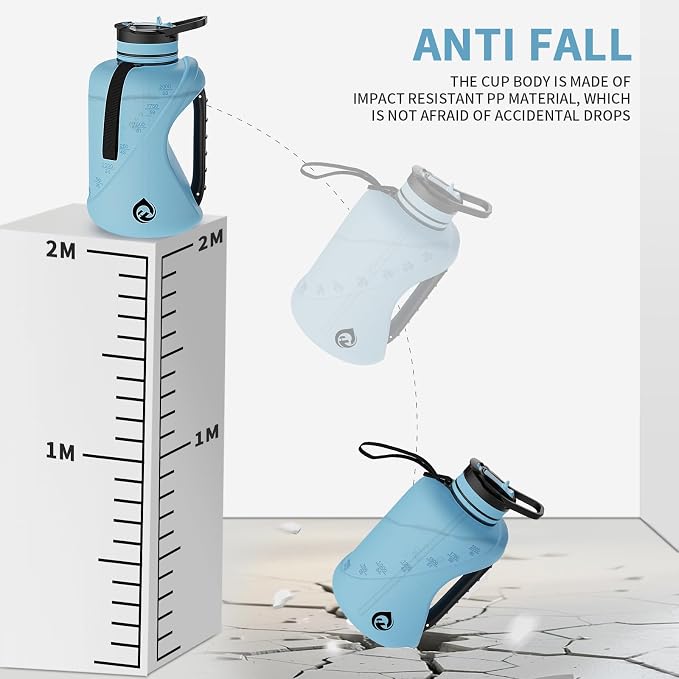 64oz Half Gallon Water Bottle with Straw & Chug Lid, Dishwasher Safe BPA-Free PP Plastic Jug, Heavy Duty Shatter-proof Gym Bottle with Handle & Carrying Strap