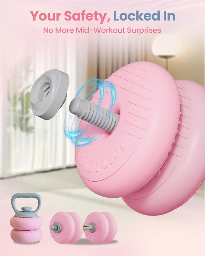 kisnbld Adjustable Dumbbell Set, 35/45/62LBS SoftShell Weight Set with Connector 4-IN-1 Dumbbell Set Used as to Barbell & Kettlebell for Home Gym, Fitness Exercise for Men Women Beginners