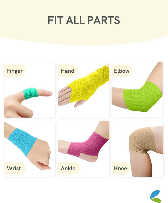 FriCARE Self Adhesive Bandage Wrap, Medical Tape in First Aid Kit, Fresh | Elastic Cohesive Bandages for Sports/Vet/Wrist Ankle Wounds, 2 Inches X 5 Yards, Latex-free 6 Rolls