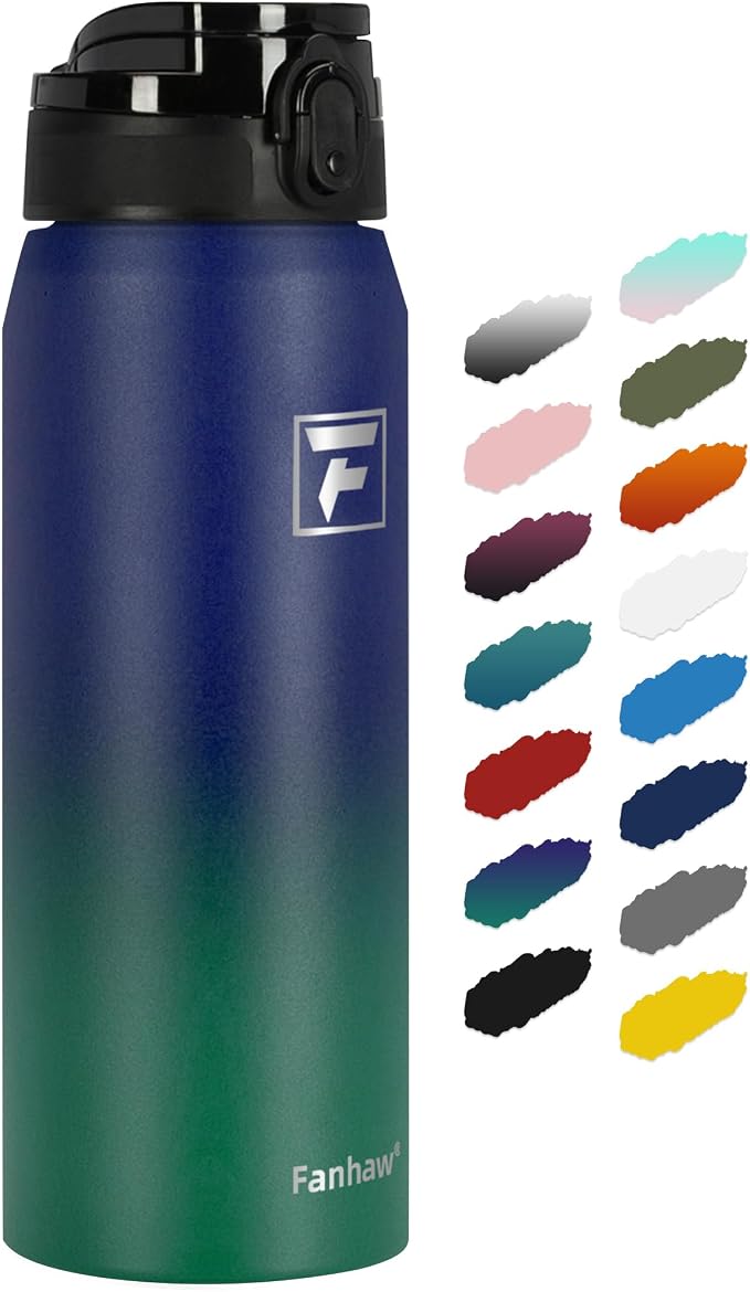 Fanhaw 24 oz Insulated Stainless Steel Water Bottle with Anti-Dust Chug Lid, Leakproof Vacuum Metal Everyday Use Bottle for Kids, Teens & Adults, Back to School Essentials (Purple Green)