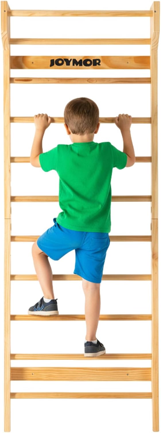 JOYMOR Gymnastics Swedish Ladder, Multiuse Exercise Ladder, Wall Mounted Pull Up Bar, Physical Therapy for Stretching and Various Exercises, Indoor Gym Workout Yoga (Wood Stall Bar)