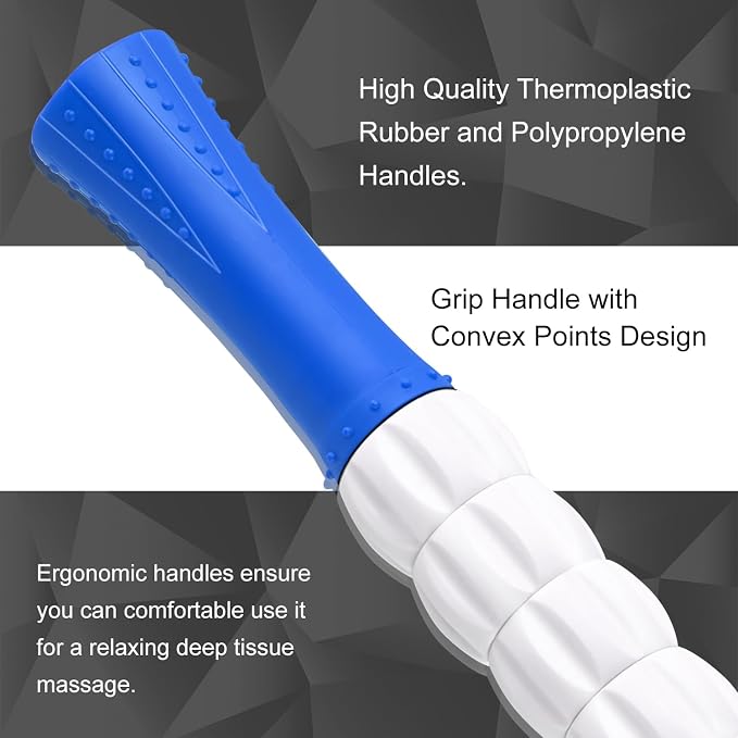 Muscle Roller Massage Roller Stick- Deep Tissue Fascia Blaster for Myofascial Pain Relief, Lymphatic Drainage & Body Sculpting, Handheld Physical Therapy & Recovery Tool (Blue White)