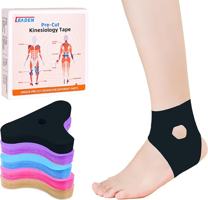 Precut Kinesiology Tape for Ankle, 20 Pcs - Ankle Support & Stability, Ankle Pain Relief - Waterproof & Elastic, Breathable Hypoallergenic Latex-Free Tape, Black