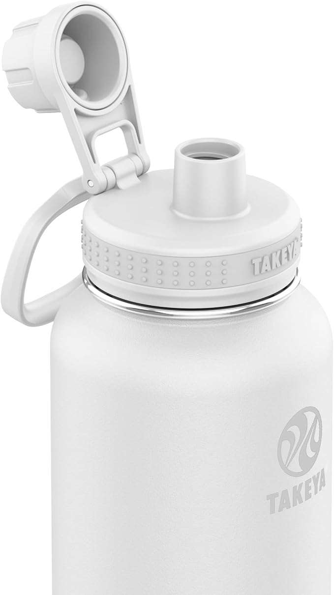 Takeya Actives Stainless Steel Water Bottle, Insulated Spout Lid, Keeps Drinks Cold 24 Hrs, Leakproof, Durable, Dishwasher Safe, Ideal for Gym, Travel, Fits Most Cup Holders, 32 oz/Arctic