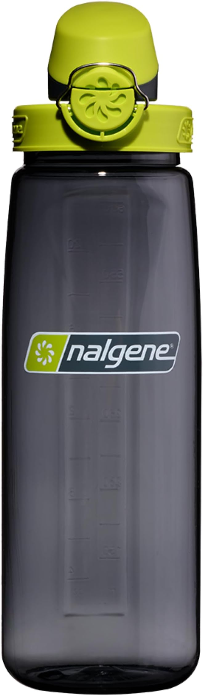 Nalgene 24 oz On The Fly Lock-Top Water Bottle, Charcoal w/Lime | Easy Chug Cap with Locking Lid, Cup Holder Size, BPA-Free, Durable & Leak Proof, Lightweight Bottle for Hiking, Gym & Travel