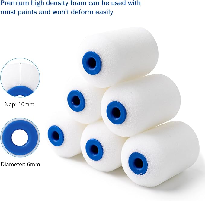 Mister Rui 2 Inch Foam Roller Kit 10-Pack for Touch-Ups | Versatile Mini Rollers for Walls, Doors and Cabinets. Smooth Finish – Perfect for DIY, Crafts and Small Projects