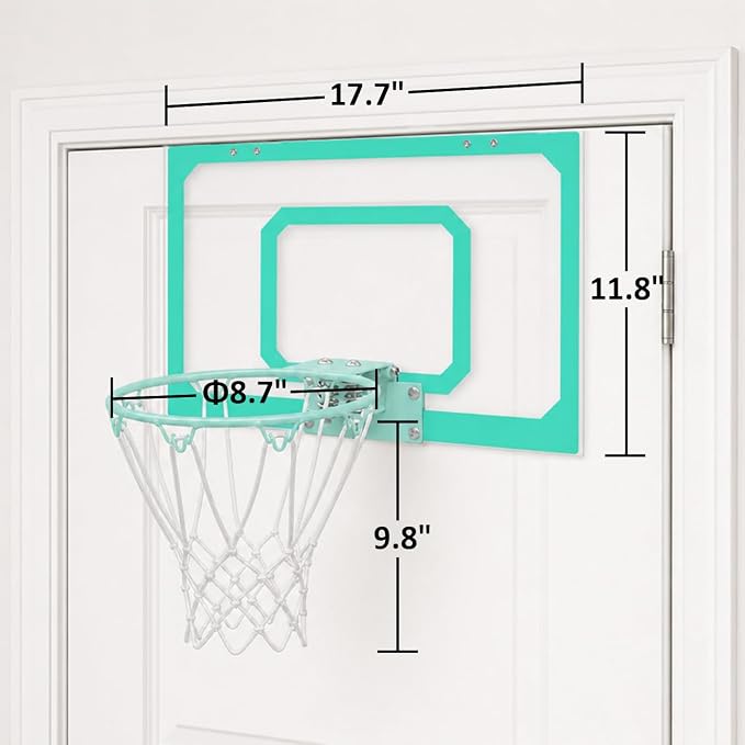 Mini Basketball Hoop Indoor – Over Door Basketball Set w/ 17"x11" Shatterproof Backboard, Foam-Padded Door Protection, Quiet Slam Dunk, 3 Mini Balls & Pump, No Tools Required