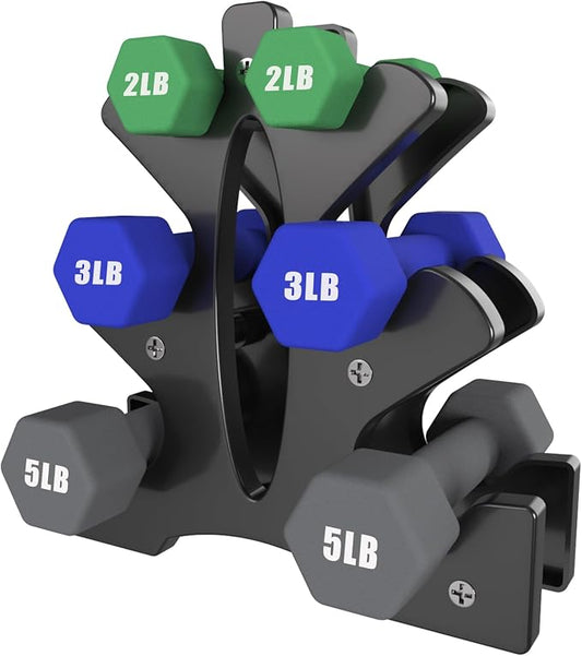 Portzon Dumbbells Neoprene with Non Slip Grip weight for Total Body Workout Compatible with of 2 Set,1-15 LB, Anti-Slip, Anti-roll, Hex Shape