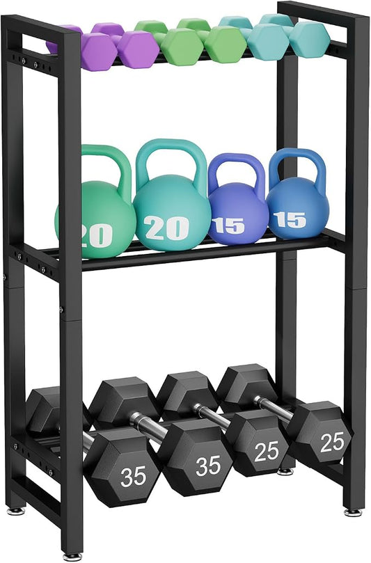 IBUYKE 2 Tier | 3 Tier Dumbbell Rack, Adjustable Weight Rack for Home Gym, Space-Saving Heavy-Duty 300LB | 450LB Capacity Weight Storage Racks for Kettlebells, Dumbbells Equipment Storage, Rack Stand Only