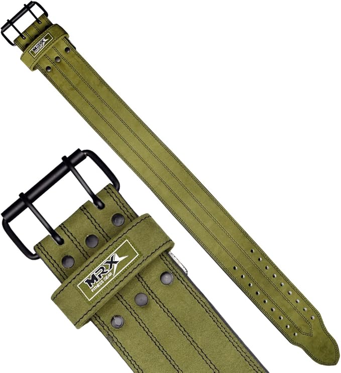 MRX Powerlifting Leather Belt 4" Wide 10mm Thickness Training Fitness Back Support Bodybuilding Belts with Steel 2 Prong Buckle