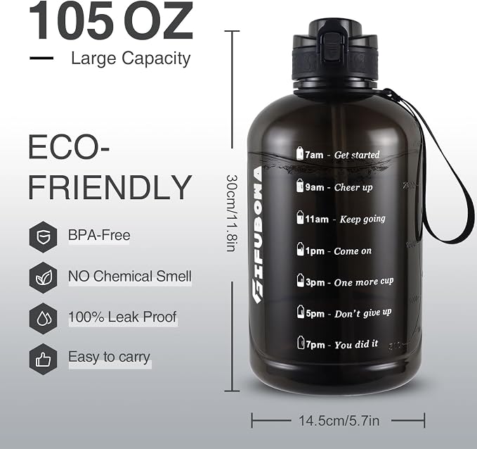 3l Big Water Bottle 3 Liter with Straw | Leak Proof Clear Motivational Time Marker Drink XL Jug Handle for Sports Gym