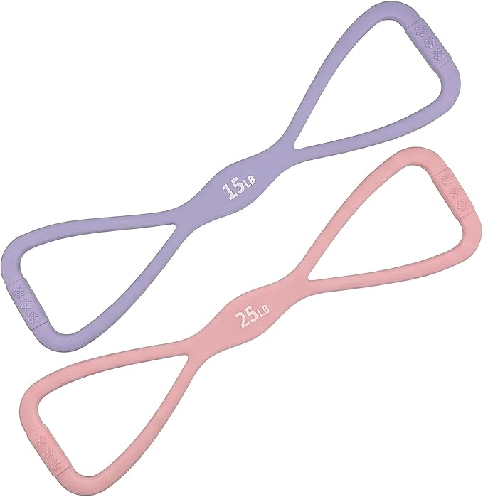 AZALEA Figure 8 Resistance Bands, Silicone Stretch Bands with Handles | 2 Pack Figure 8 Resistance Bands, Non-Slip Grip, 15LB 25LB Resistance for Arms, Back, Legs, Glutes, Yoga Pilates Home Workout